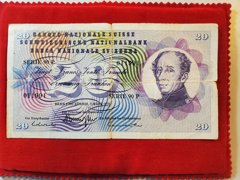 Schweizer Banknoten 20.00 CHF 1973 (Gebraucht) in Zürich für CHF 2 ...