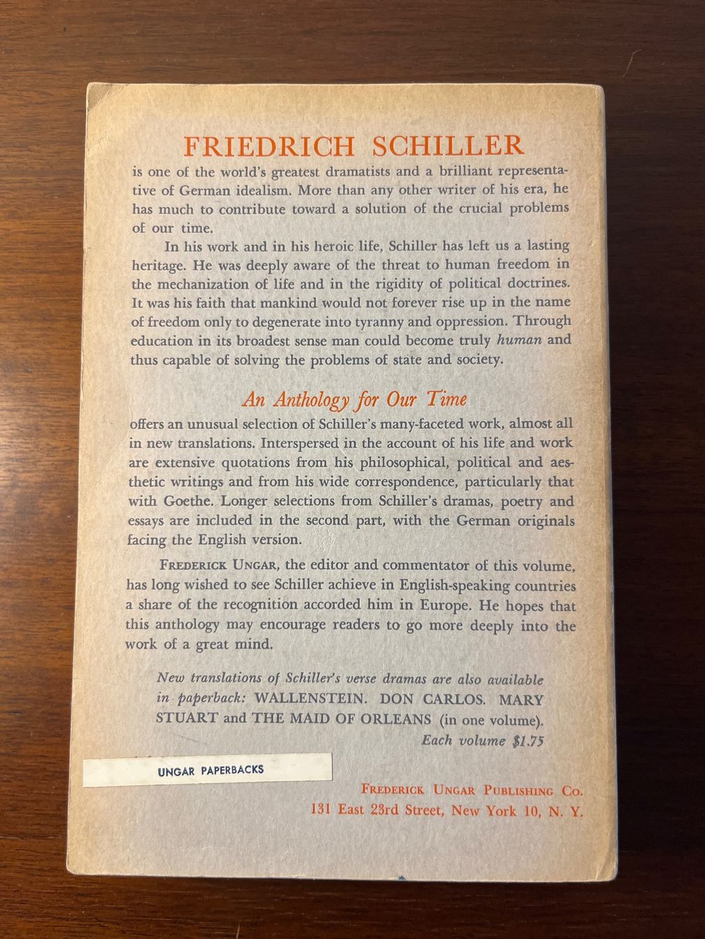 Bücher: Buch - Friedrich Schiller, An Anthology for our time – Gebraucht aus Luzern von Jiggy_8898 1