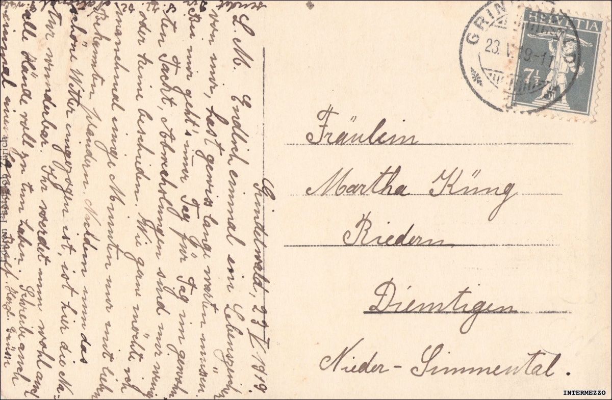 Cartoline postali: Grindelwald BE // 1919 mit Wetterhorn – Usato da Basel venduto da intermezzo12 1