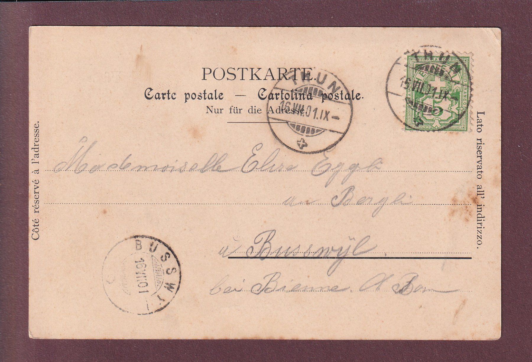 Ansichtskarten: THUN - Promenade Bächimatte - 1901 – Gebraucht aus Pully von nicecards 1