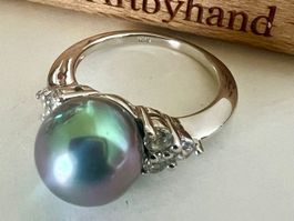 TRAUM Silber Ring 925 - schillernde Echt Perle & Zirkonia