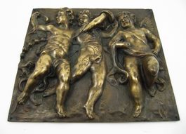 Antik Wandrelief Bronze Platte mit musizierenden Puti Engeln
