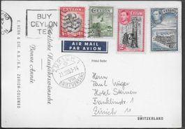 1953 AK CEYLON herrliche Frankatur nach ZH Ankunft-o ab 1.-