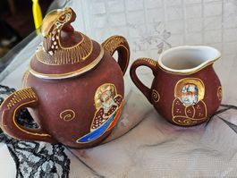 Tee- & Milchkrug aus Satsuma Porzellan, 1950er, 2 er Set