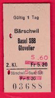 KARTON BILLETT, BÄRSCHWIL - GLOVELIER, 2.KLASSE, EINFACH