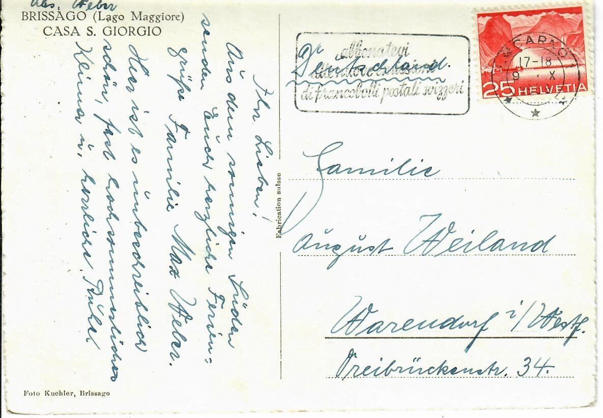 Cartoline postali: Brissago - Casa S. Giorgio – Usato da Hochdorf venduto da Ziegel-16 1