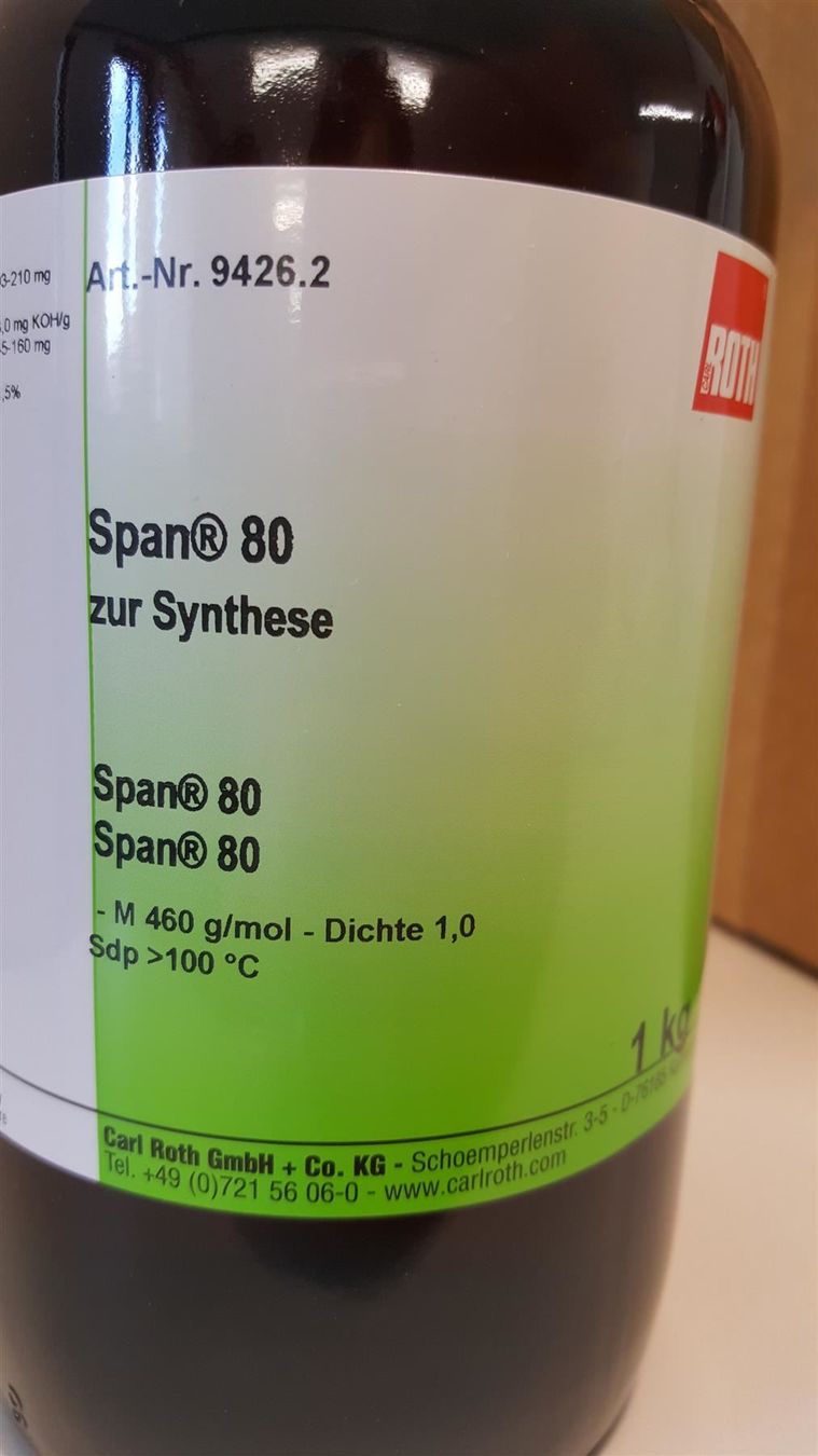 Accessori da laboratorio: 6x1KG Span 80 zur Synthese – Usato da Niederdorf venduto da LeptonAG_Labor 2