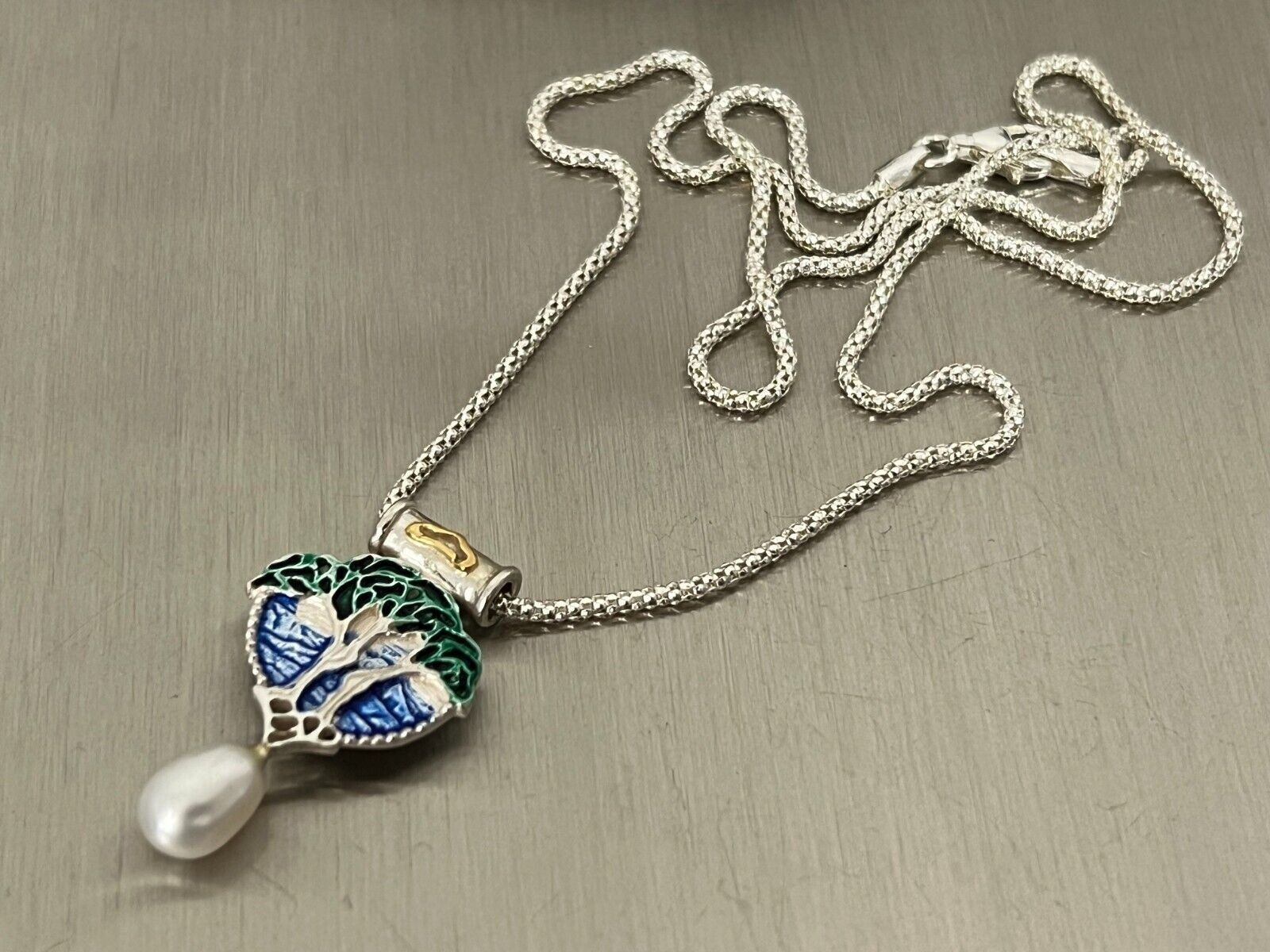 Ketten: Jugendstil w- schönes Collier Silber 925 Email echte Perle – Neu (gemäss Beschreibung) aus Basel von ivoli 5