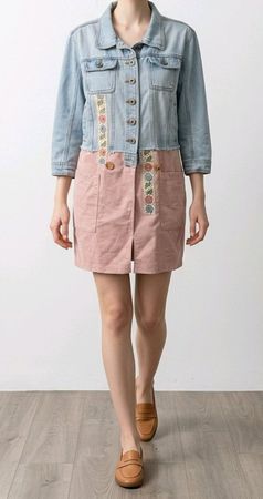 Jacke / Kleid upcycling Gr. M mit rosa Rock Stickerei