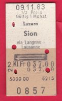 KARTON BILLETT, LUZERN - SION, 2.KLASSE, RETOUR, HALBTAX