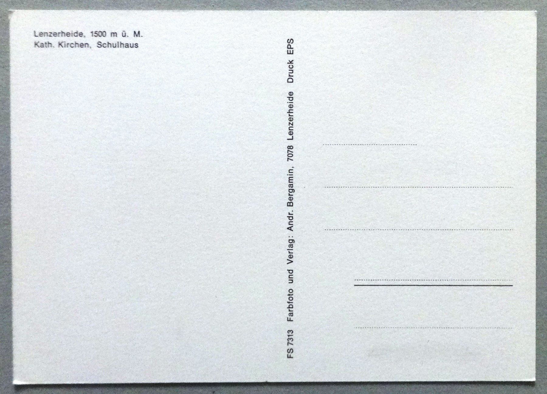 Cartoline postali: Lenzerheide, 1500 m ü.M., Kath. Kirche, Schulhaus – Usato da Fétigny venduto da Billy2miny 1