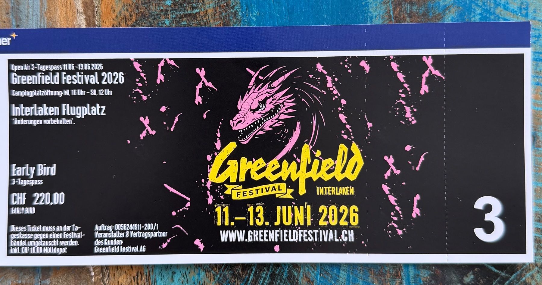 Biglietti: Greenfield 3-Tagespass 11.06.-13.06.2026 – Nuovo (secondo la descrizione) da Büsserach venduto da Strohmi1980
