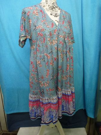 TUNIKA GR M KURZES KLEID BLAU GEMUSTERT NEU KURZARM VISCOSE