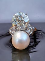 Antik Toi et Moi Ring 4.60ct Diamant GIA Zert. Südseeperle