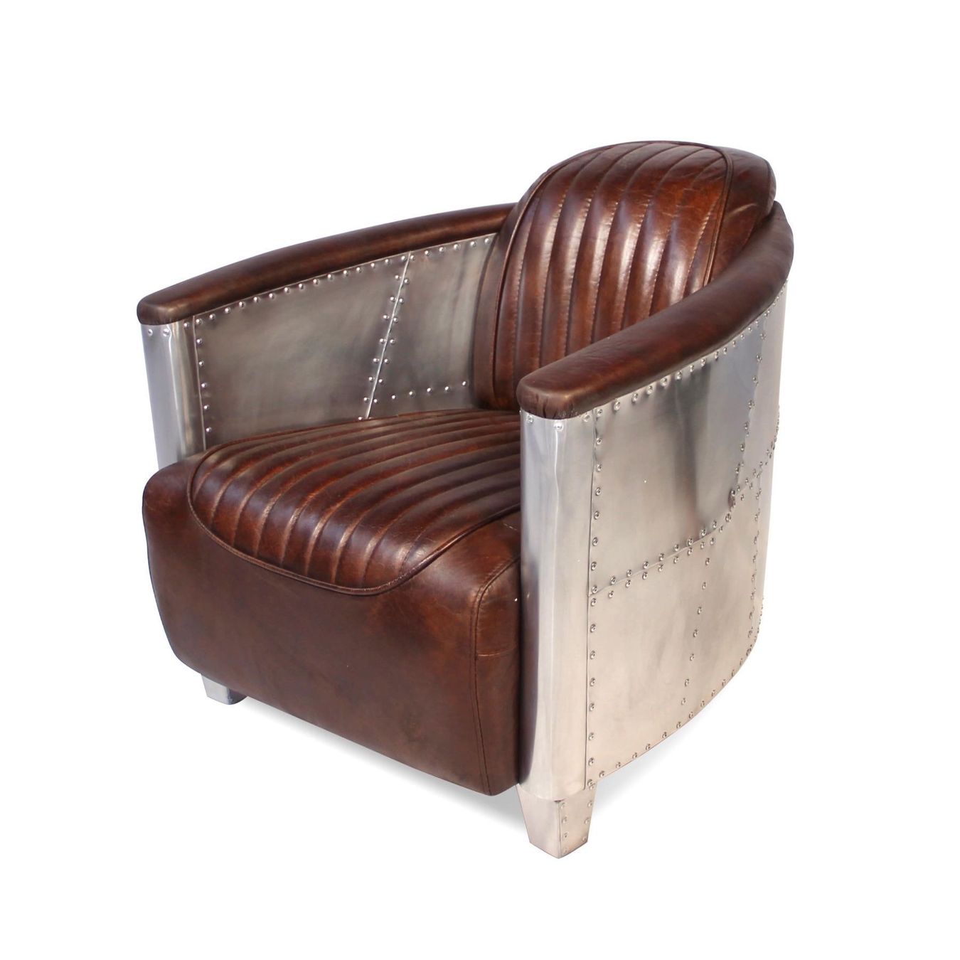Poltrone: Brauner Leder Fliegersessel, industrieller Geist – Nuovo e nell'imballaggio originale da Cressier FR venduto da Cazadeco 1