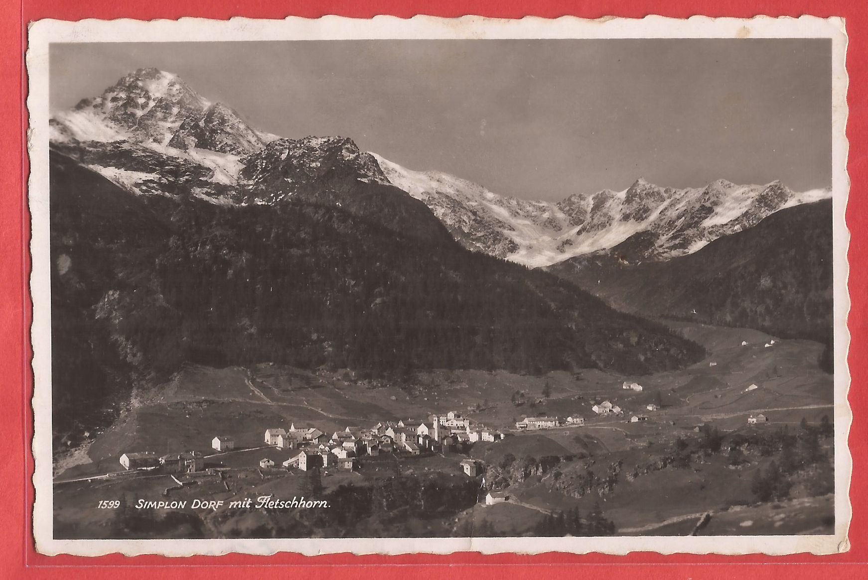 Ansichtskarten: Simplon Dorf mit Fletschhorn - ca. 1945 – Gebraucht aus Fislisbach von Porano