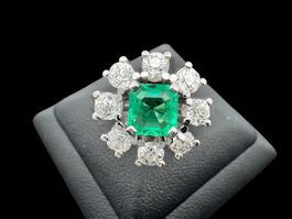Smaragd 0.35c Brillanten 0.9c Ring 18k WG Gr 52.5 *S2452