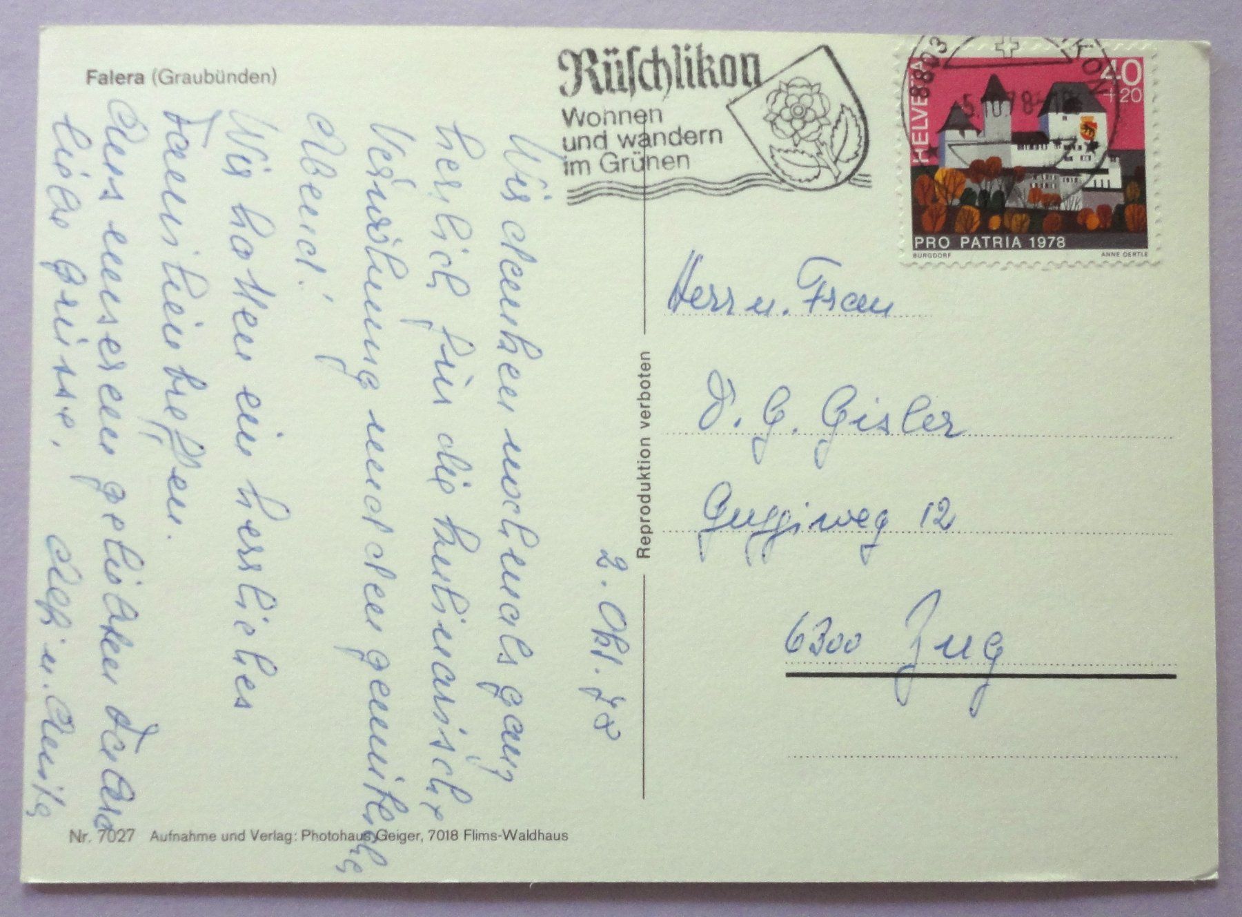 Cartoline postali: Falera (Graubünden) – Usato da Fétigny venduto da Billy2miny 1