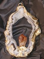 Kristallgeode, Anhänger, Amethyst Druse, Goldrahmen, crystal