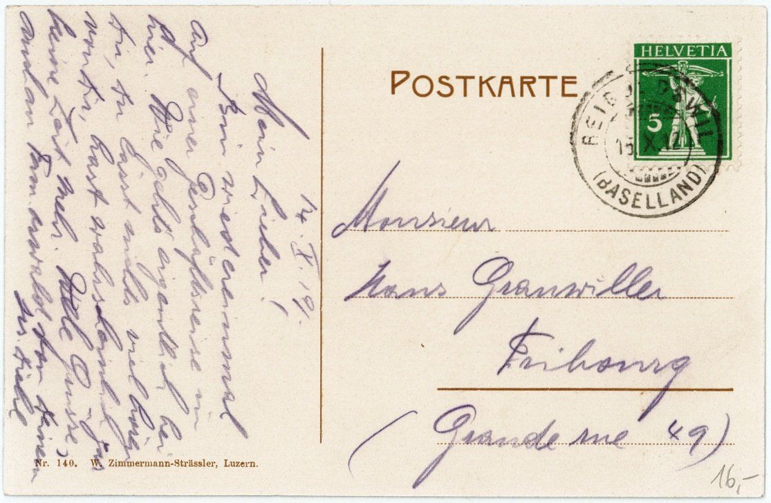 Cartoline postali: BL 93 Reigoldswil 1912 – Usato da Fribourg venduto da philafri 1