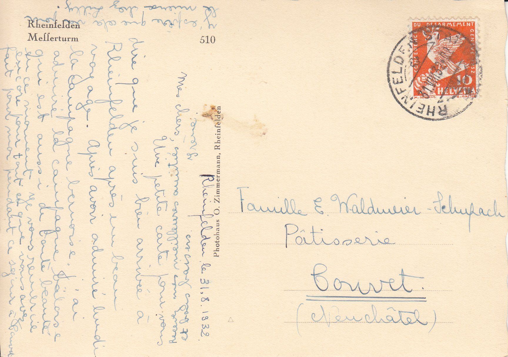 Cartoline postali: Rheinfelden 1932 – Usato da Bürglen TG venduto da StampGraf 1