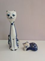 2er Set Vintage Katzen Figuren Bunzlauer Keramik Blau