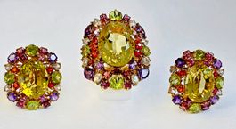 Set Ring Ohrringe Gelb Edelsteine Neu