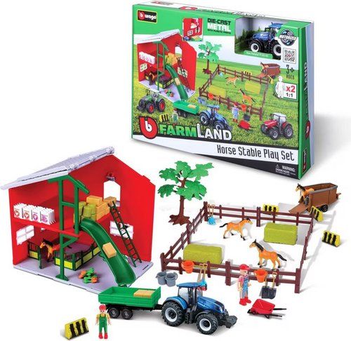 Giocattoli: Bburago Pferdestall mit Traktor / Spielset – Nuovo e nell'imballaggio originale da Oensingen venduto da Liquidations-Shop