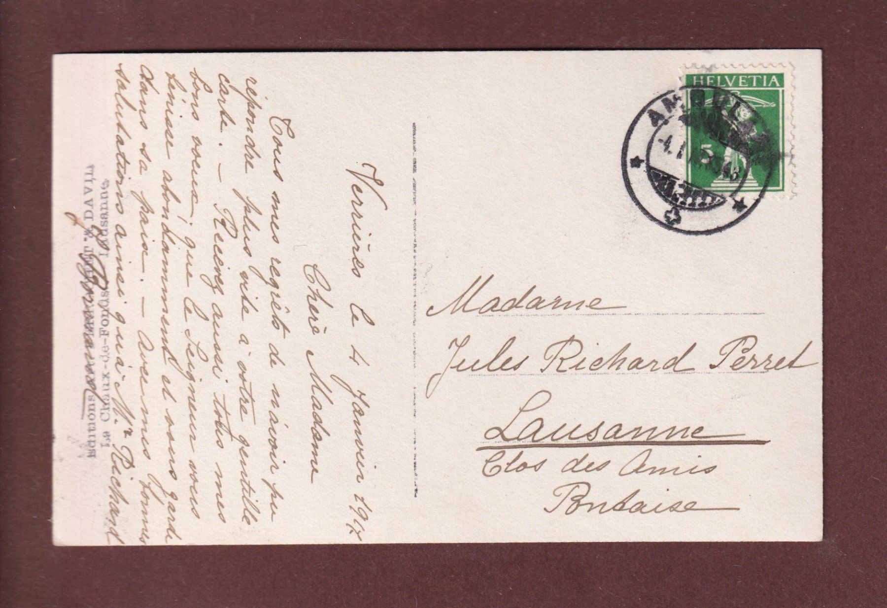 Cartoline postali: SOLEIL D'HIVER - 1917 – Usato da Pully venduto da nicecards 1