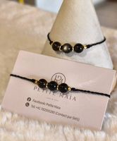 Bracelet fait main en  obsidienne et quartz fumé macramé 