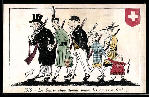 Cartoline postali: sign. Salvis: La Suisse réquisitionne t – Usato da Berlin venduto da bartko-reher