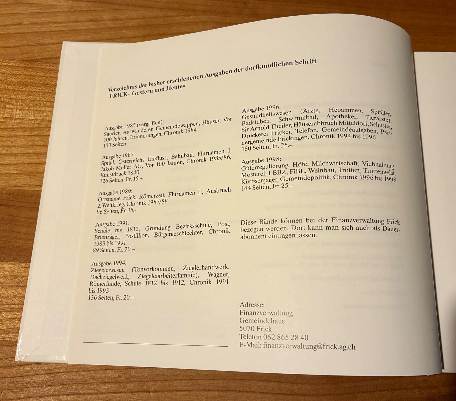 Bücher: FRICK - Gestern und Heute Nr. 8/2001 Buch – Gebraucht aus Zürich von tersus1981 3