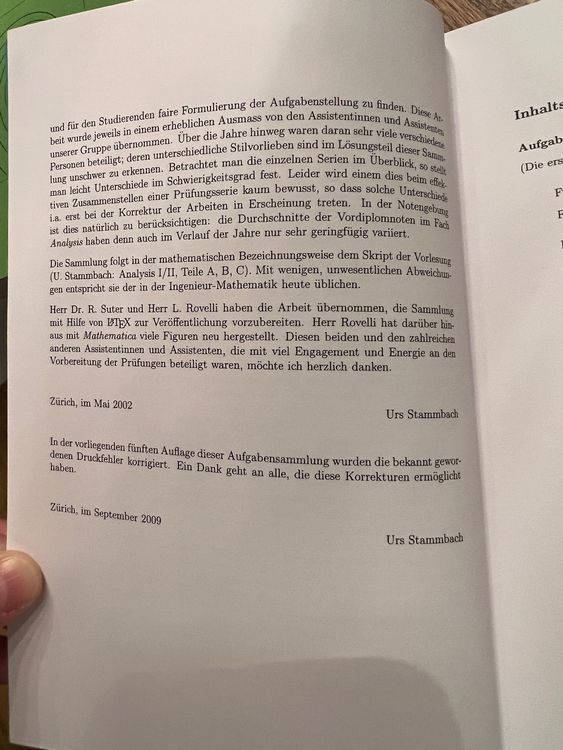 Bücher: Analysis I/II U.Stammbach ETH, Aufgabensammlung – Neu (gemäss Beschreibung) aus Veltheim AG von kronecker 2