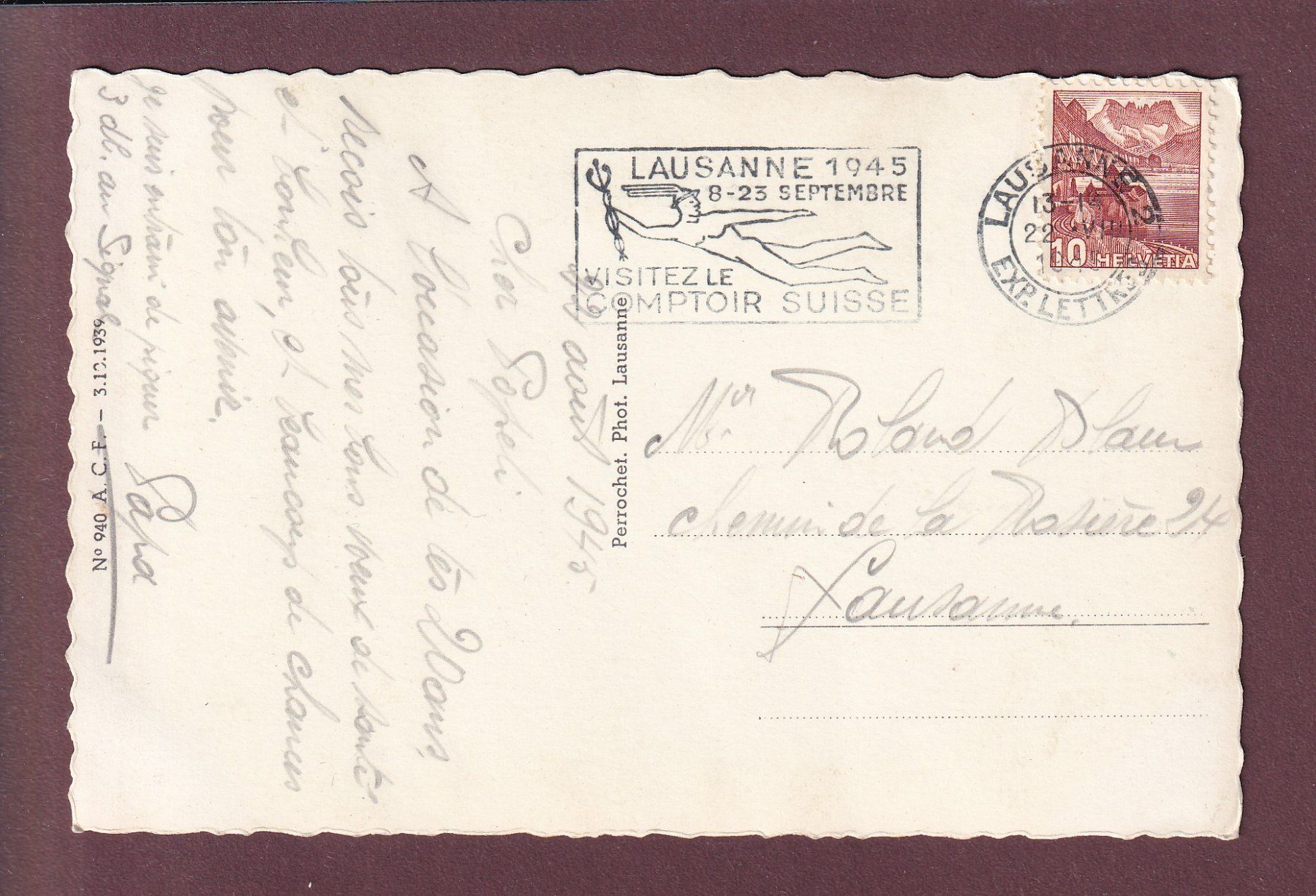 Cartoline postali: LAUSANNE - Signal - Restaurant - 1945 – Usato da Pully venduto da nicecards 1