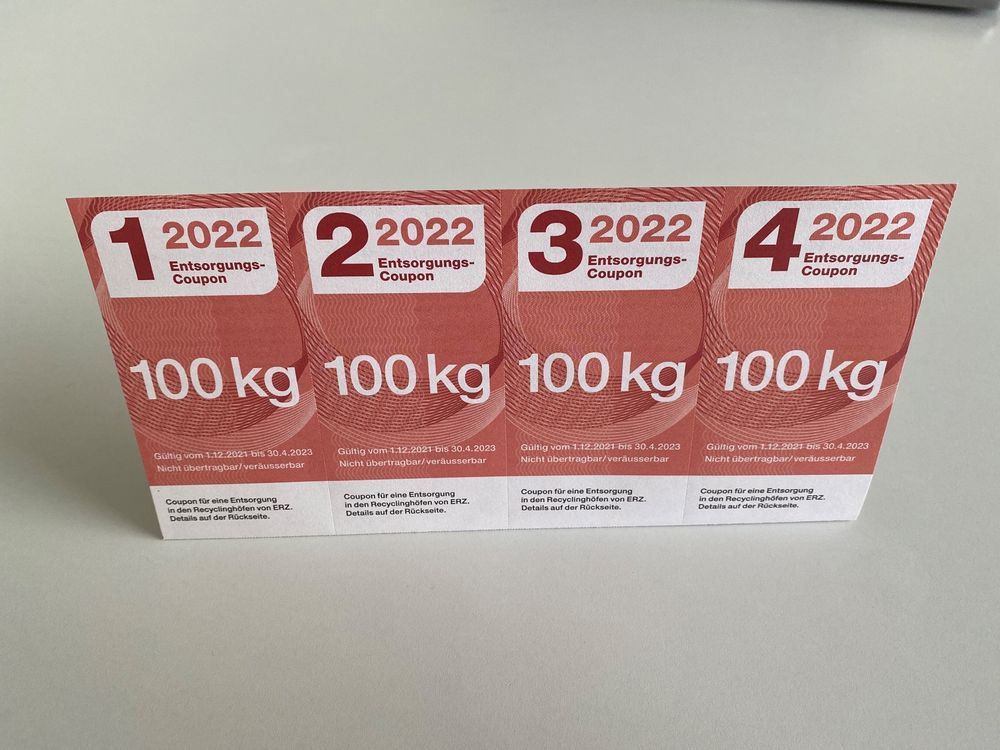 Stadt Zürich + Recycling Coupons 2022 4 x 100kg Kaufen auf