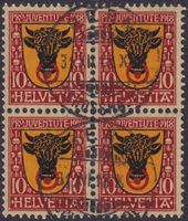 1918, Pro Juventute, J10, Viererblock von Bern, Kat: 250.-
