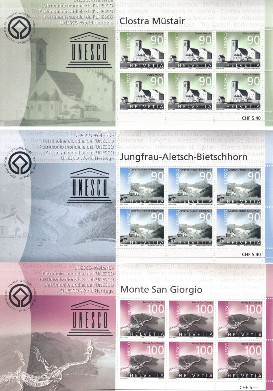 Alle Briefmarken: Lot 3 Kleinbogen/Feuillet UNESCO 2003 - 2004 ** – Neu (gemäss Beschreibung) aus Dübendorf von Aviafan77