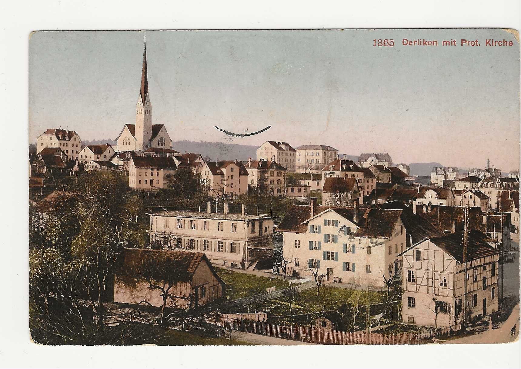 Cartoline postali: OERLIKON MIT PROT. KIRCHE   1919 – Usato da Küttigen venduto da rolypo