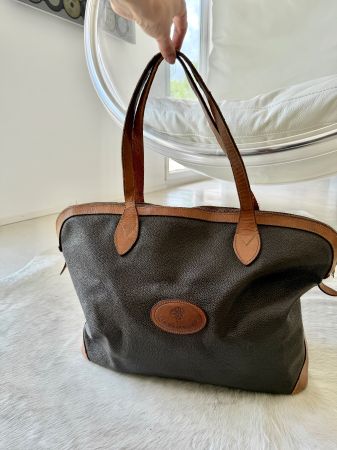 Grand sac de voyage Mulberry 80s en toile enduite et cui