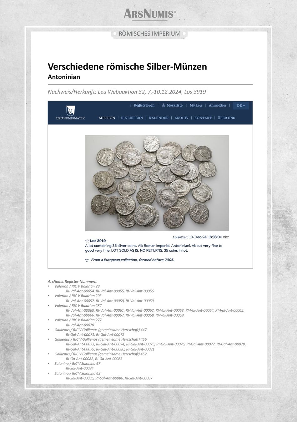 Toutes les monnaies: Antike römische Silbermünze / Gallienus / 255-256 nCh. – D'occasion à Oberwil b. Zug par ArsNumis 5