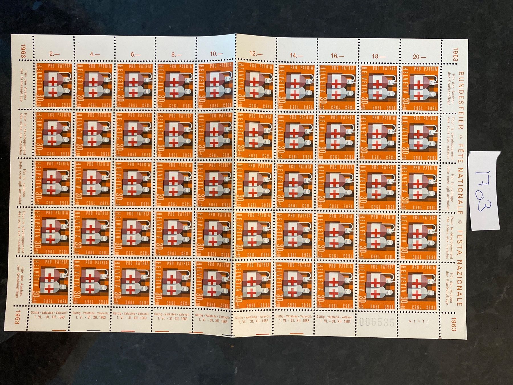 Tutti i francobolli: 1963 Pro Patria Bogen Nr. 116 ungestempelt postfrisch ** – Nuovo (secondo la descrizione) da Wil SG venduto da Chefsugus