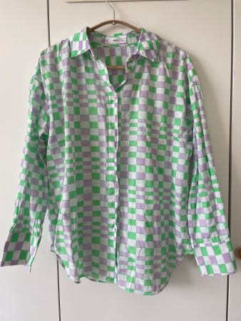 MANGO Bluse Hemd kariert Grün Violett | Gr. XS (Oversized)