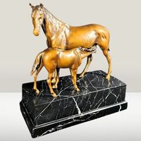 🐎 Elegante Bronzefigur Stute mit Fohlen auf Marmorsockel 🐎