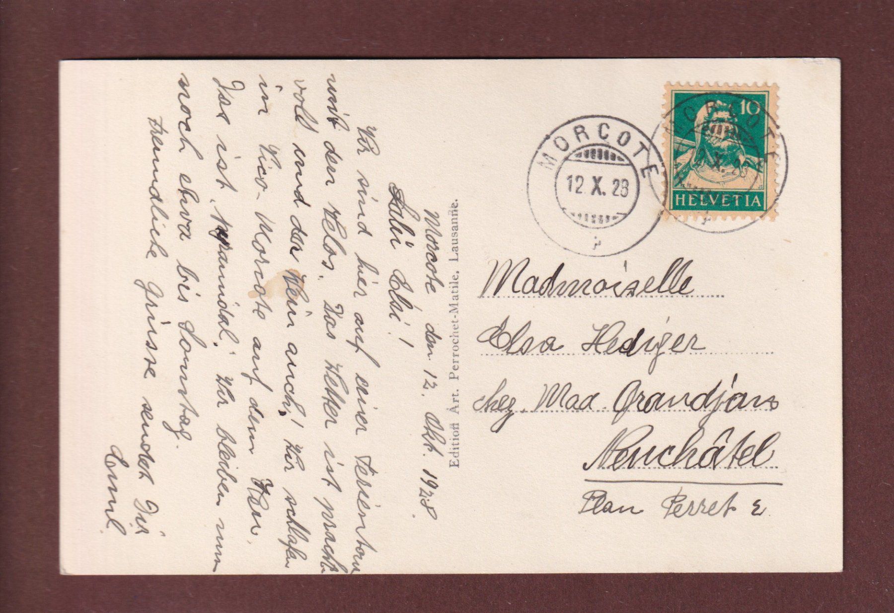 Cartoline postali: MORCOTE - 1928 – Usato da Pully venduto da nicecards 1