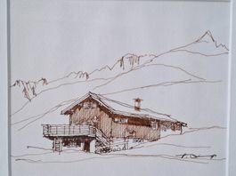 Zeichnung Hansruedi Streiff Elm "Erbs" Glarus