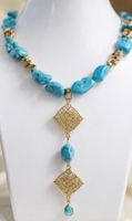 Boho-Chic Turquoise Necklace with Golden Geometric Charm