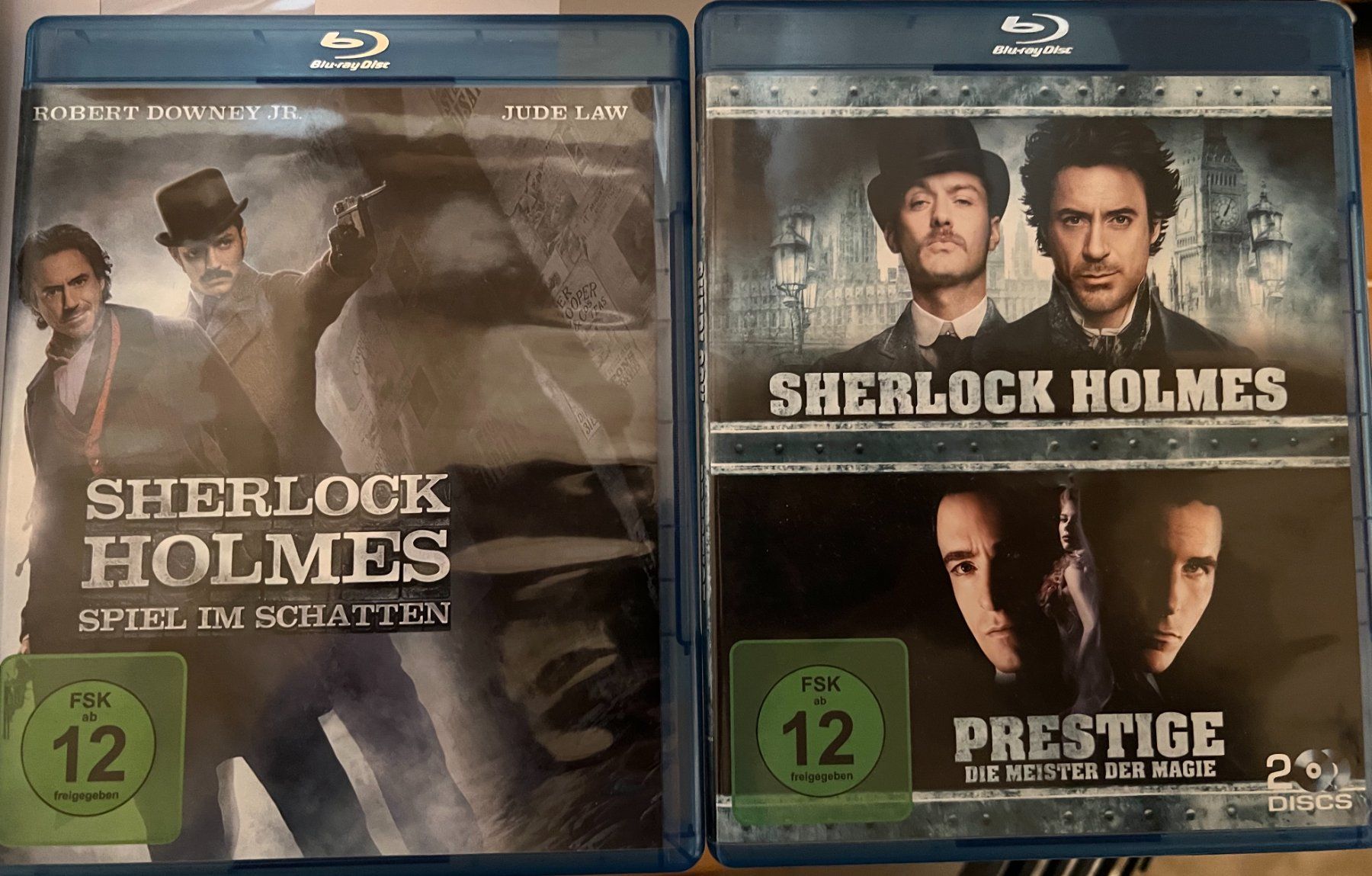 Alle DVDs: Sherlock Holmes 1+2 & Prestige Blu-ray – Gebraucht aus Müllheim Dorf von Sleepnot