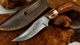 GEPRÜFT B Damast Messer Damascus Knife inkl. Lederscheide