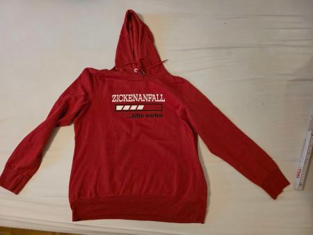 Kapuzenpullover, rot, Zickenanfall Aufdruck, Grösse XL