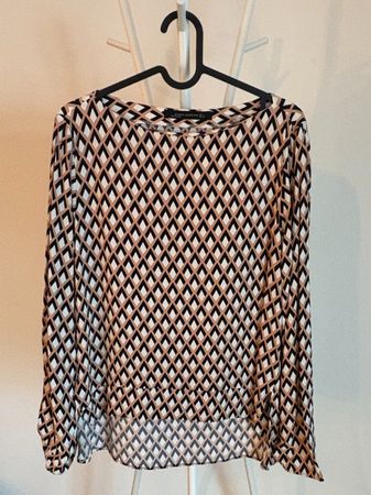 Zara Long-Sleeve Geometric Top – Pink/White/Black, L